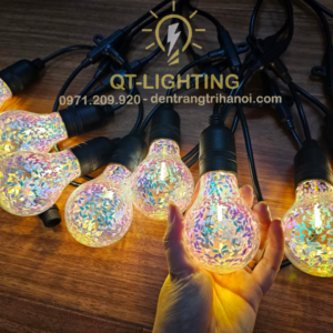 Đèn dây đui trang trí, bóng tròn hồng lấp lánh