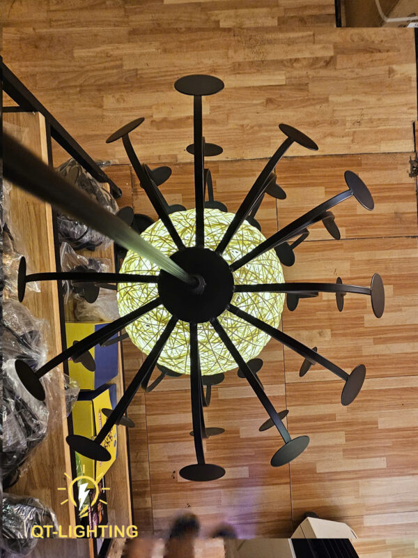 Đèn thả kết hợp khung sắt và mây đan vintage - QTlighting
