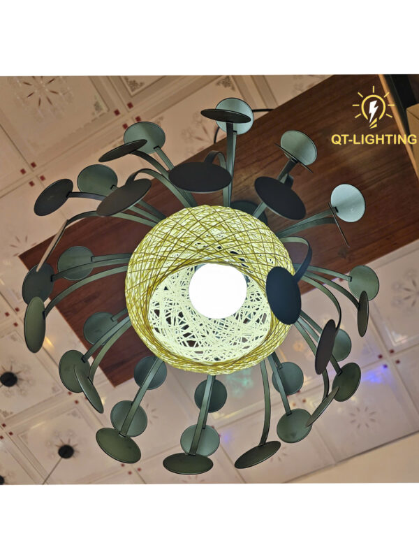 Đèn thả kết hợp khung sắt và mây đan vintage - QTlighting